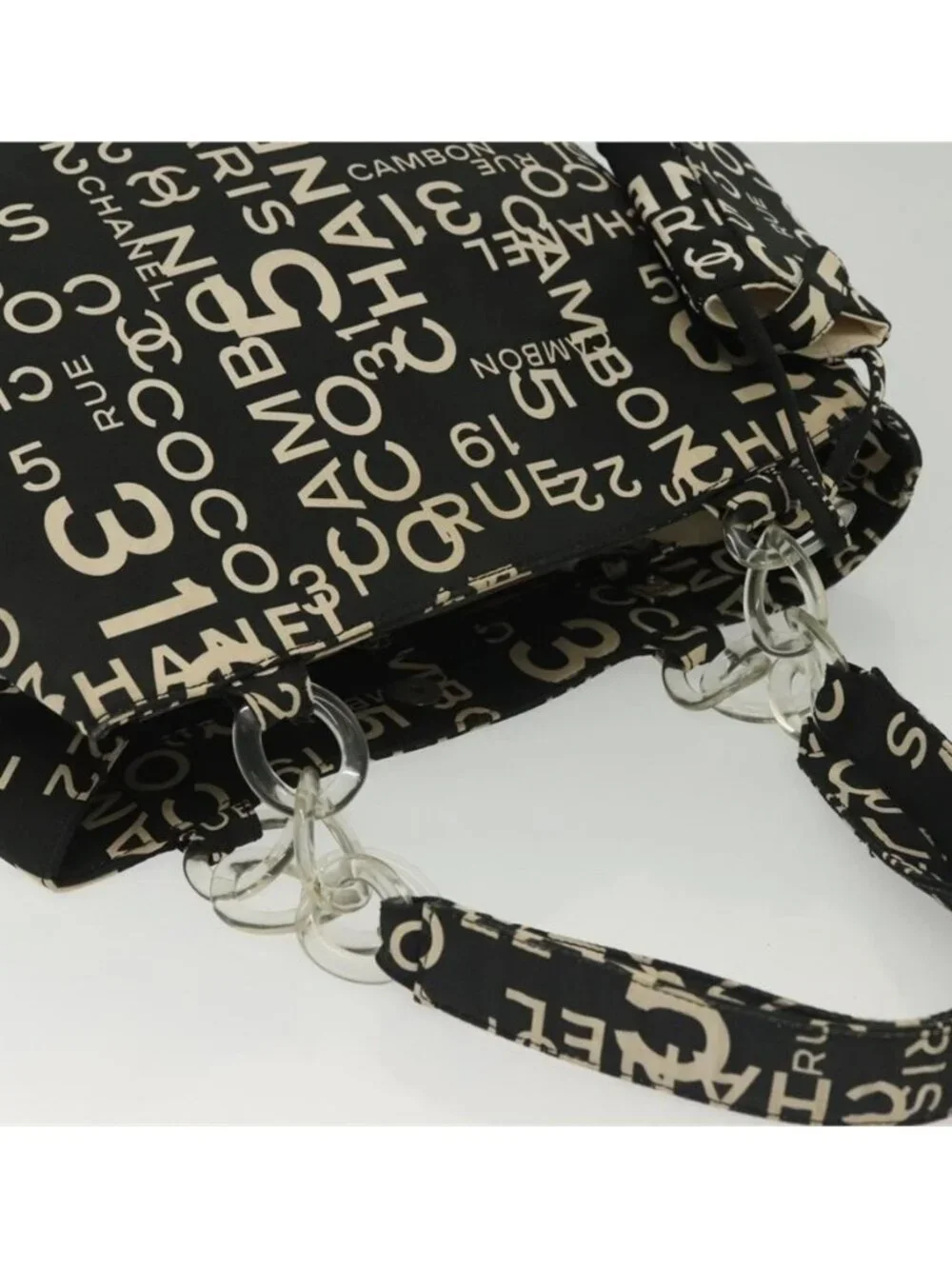 Authentic CHANEL Bysy Line Shoulder Bag Canvas Black Silver CC